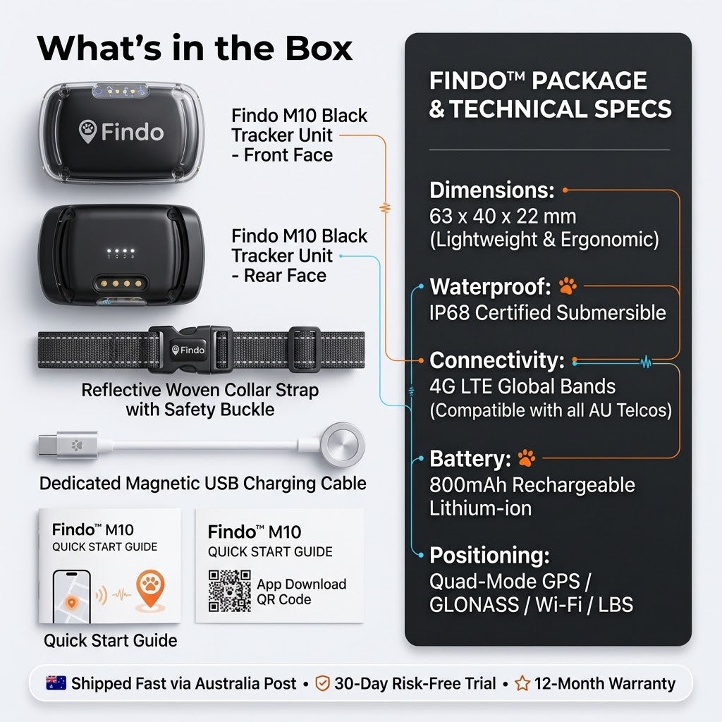 Findo™ Pro 4G GPS Smart Pet Tracker – IP68 Waterproof Real-Time Dog and Cat Locator