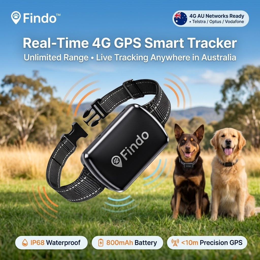 Findo™ Pro 4G GPS Smart Pet Tracker – IP68 Waterproof Real-Time Dog and Cat Locator